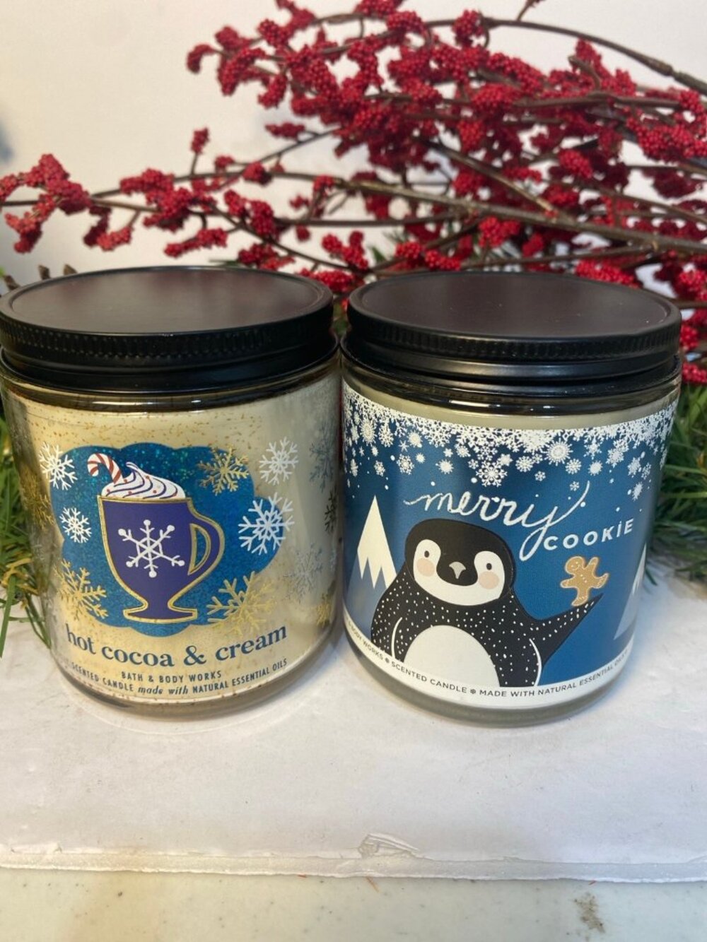 “Merry Cookie” & “Jot Cocoa & Cream” BBW Mason Jar Single Wick Candles